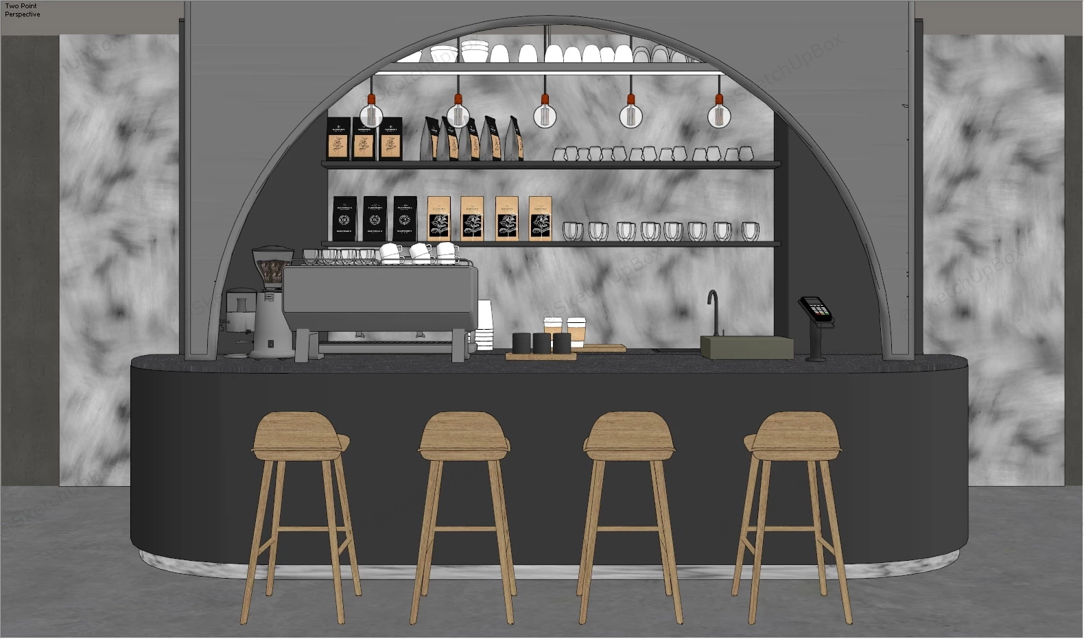 Small Coffee Shop Counter Design sketchup model preview - SketchupBox