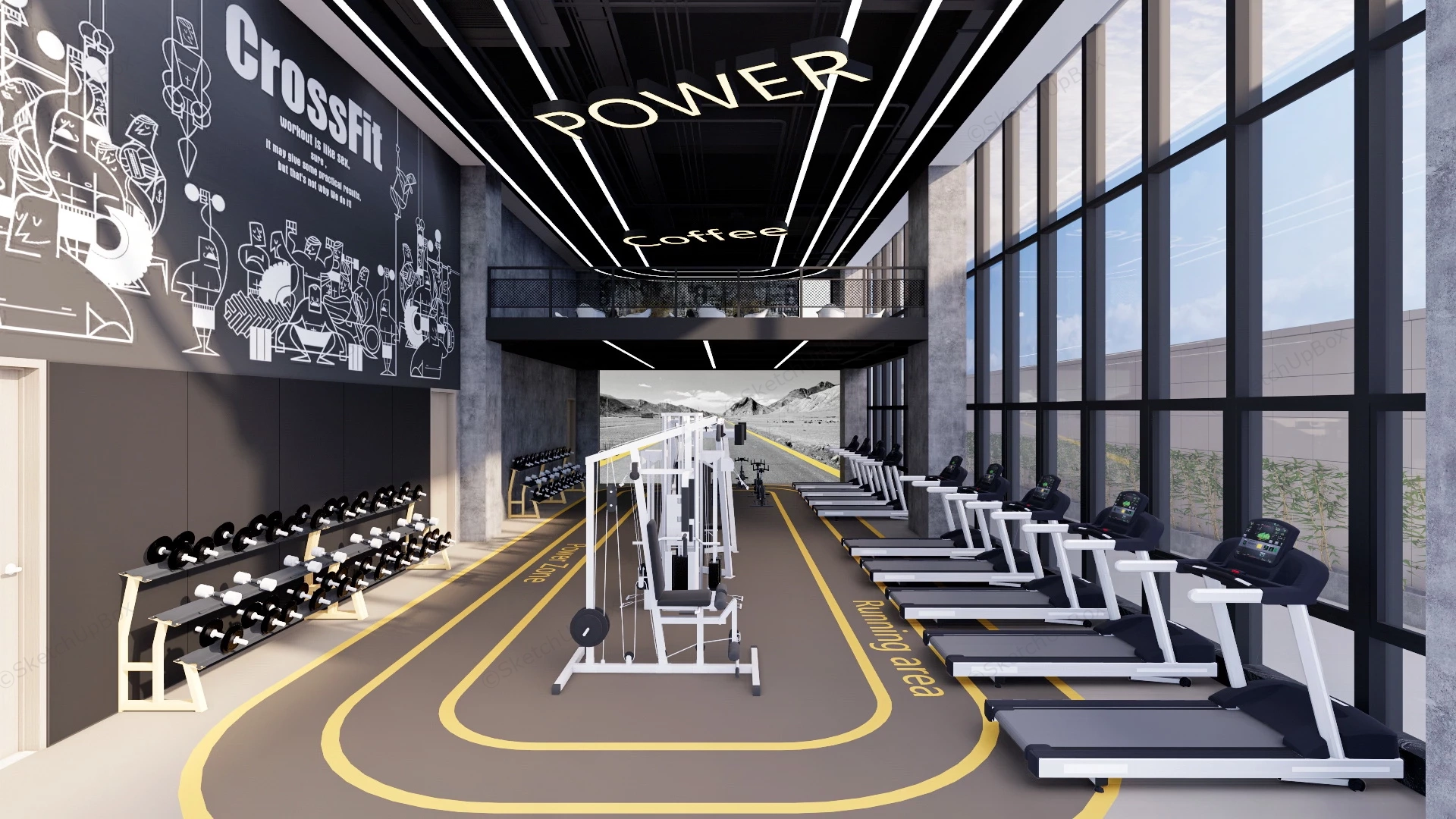 Modern Industrial Style Fitness Center sketchup model preview - SketchupBox