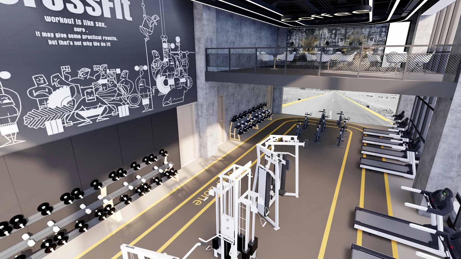 Modern Industrial Style Fitness Center sketchup model preview - SketchupBox