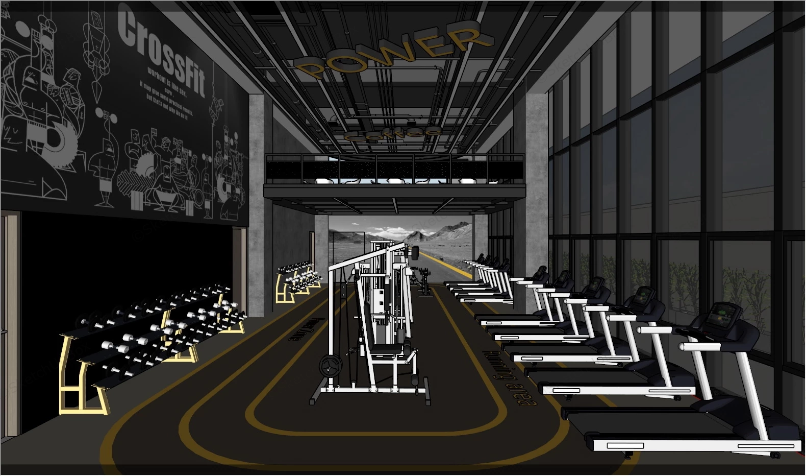 Modern Industrial Style Fitness Center sketchup model preview - SketchupBox