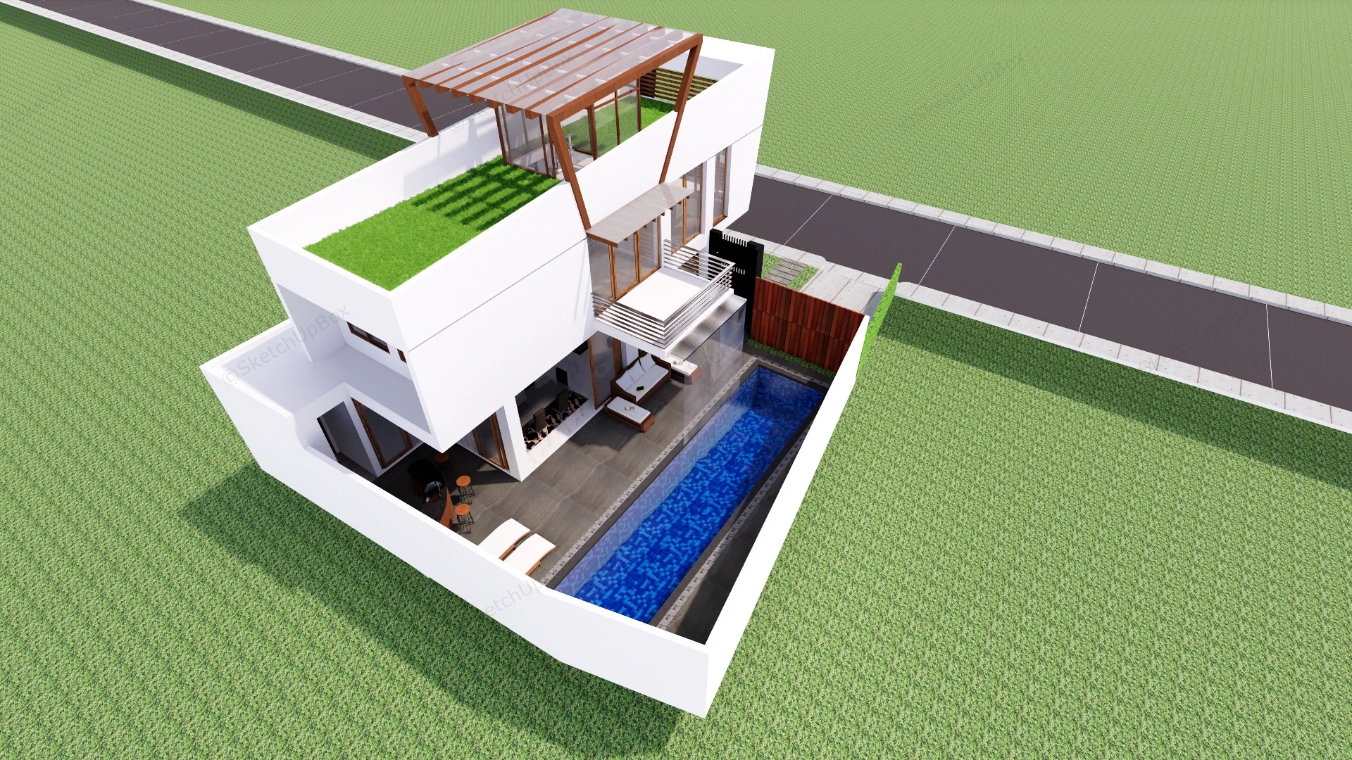 Small Contemporary House Design sketchup model preview - SketchupBox