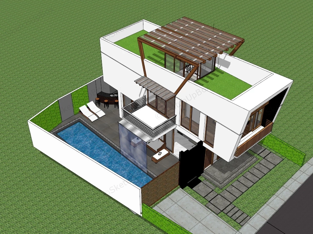 Small Contemporary House Design sketchup model preview - SketchupBox