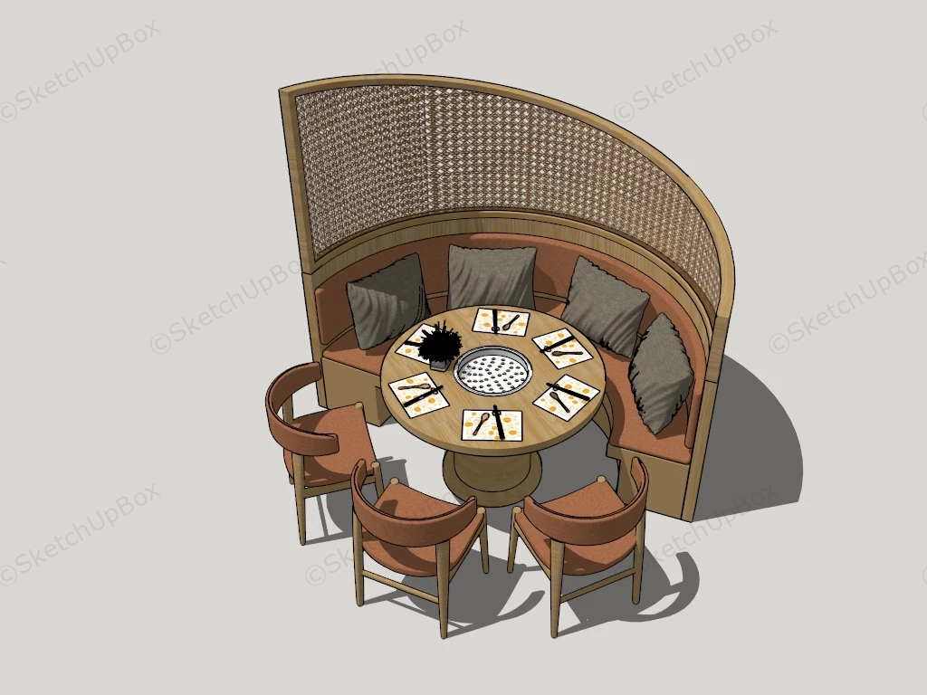 Round Wood Booth Seating sketchup model preview - SketchupBox