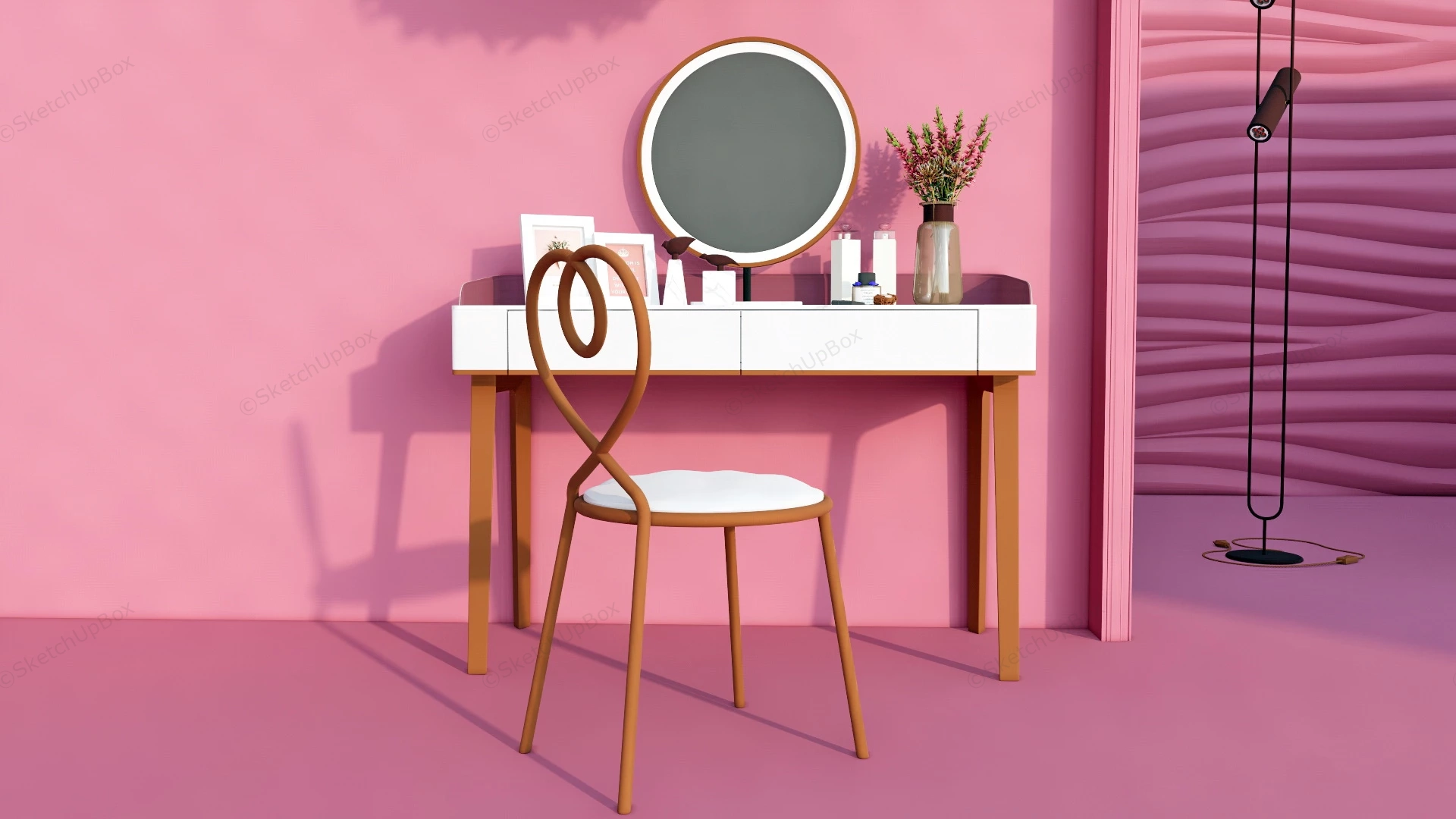 Makeup Vanity With Mirror And Chair sketchup model preview - SketchupBox