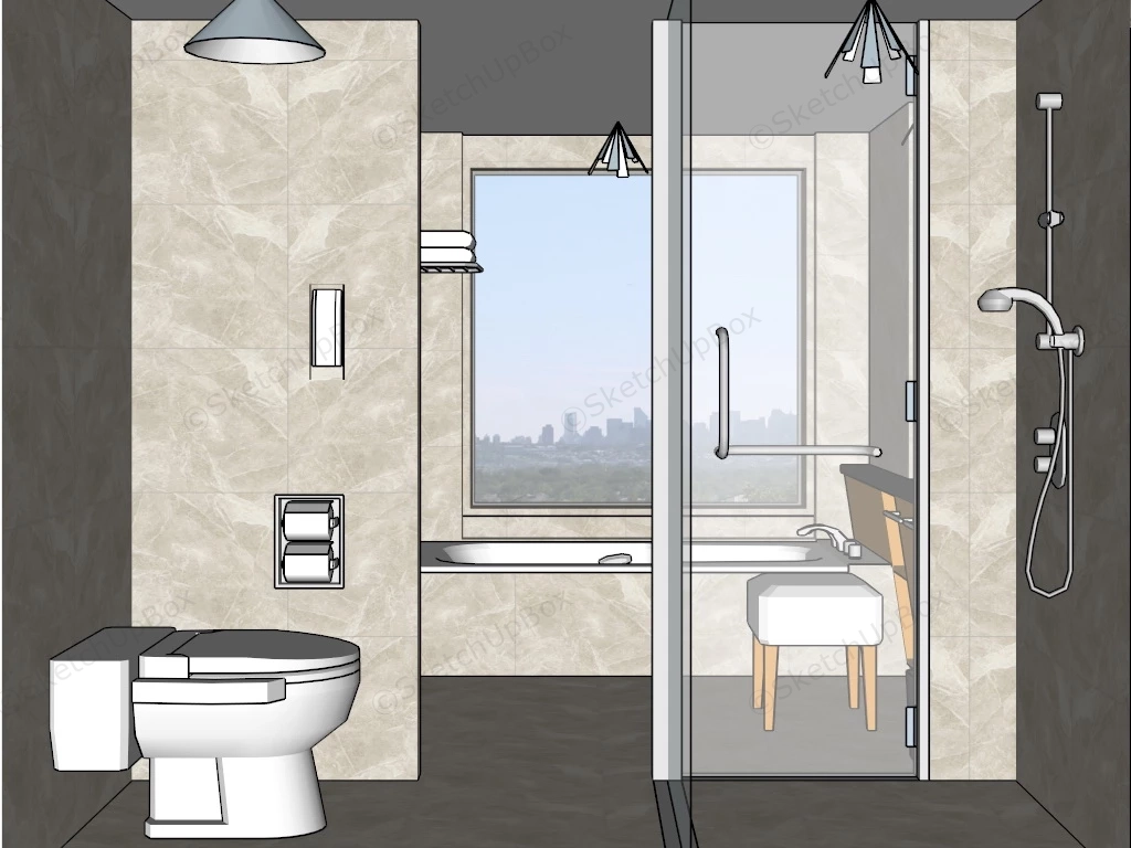 Cream Marble Bathroom Idea sketchup model preview - SketchupBox