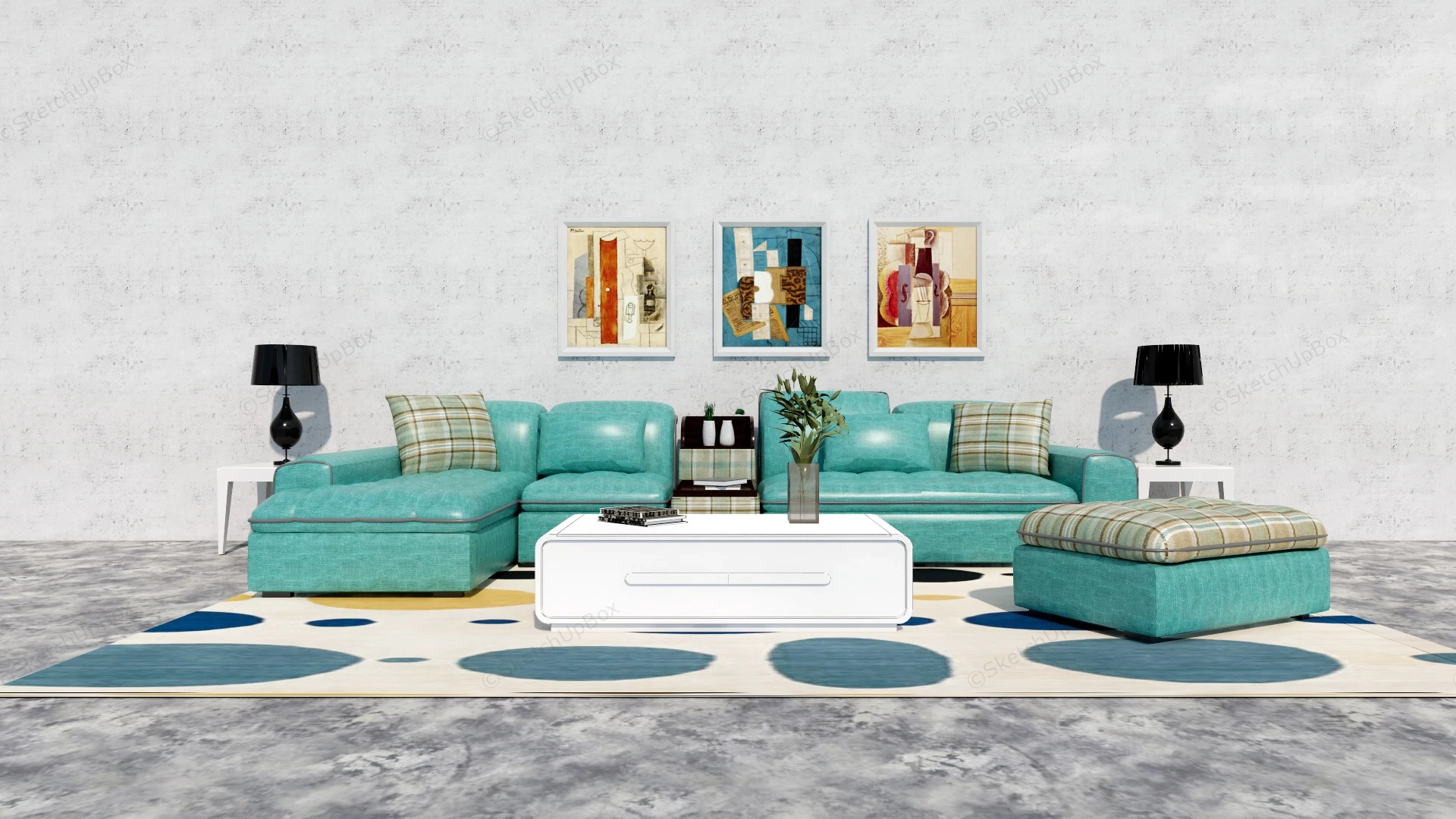 Turquoise Living Room Set sketchup model preview - SketchupBox