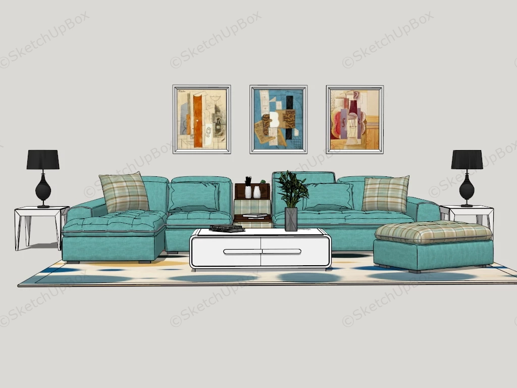 Turquoise Living Room Set sketchup model preview - SketchupBox