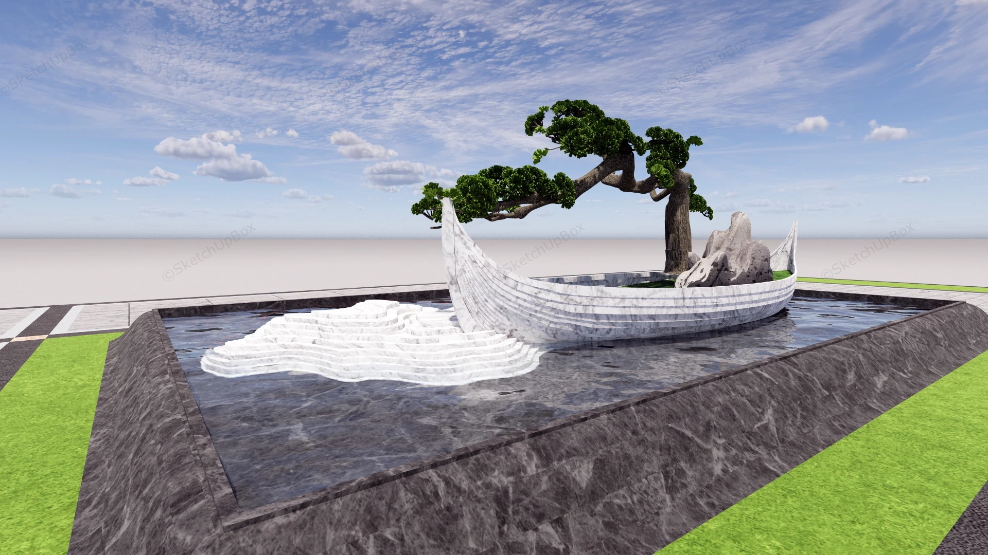 Zen Garden Boat Planter Landscaping sketchup model preview - SketchupBox