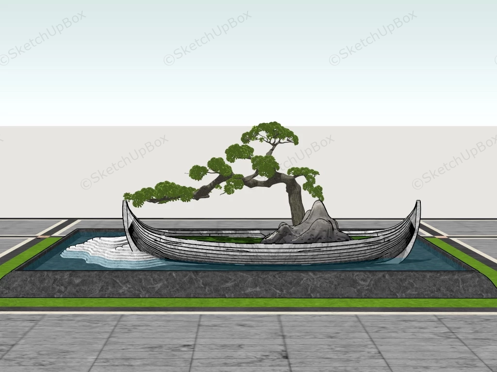 Zen Garden Boat Planter Landscaping sketchup model preview - SketchupBox