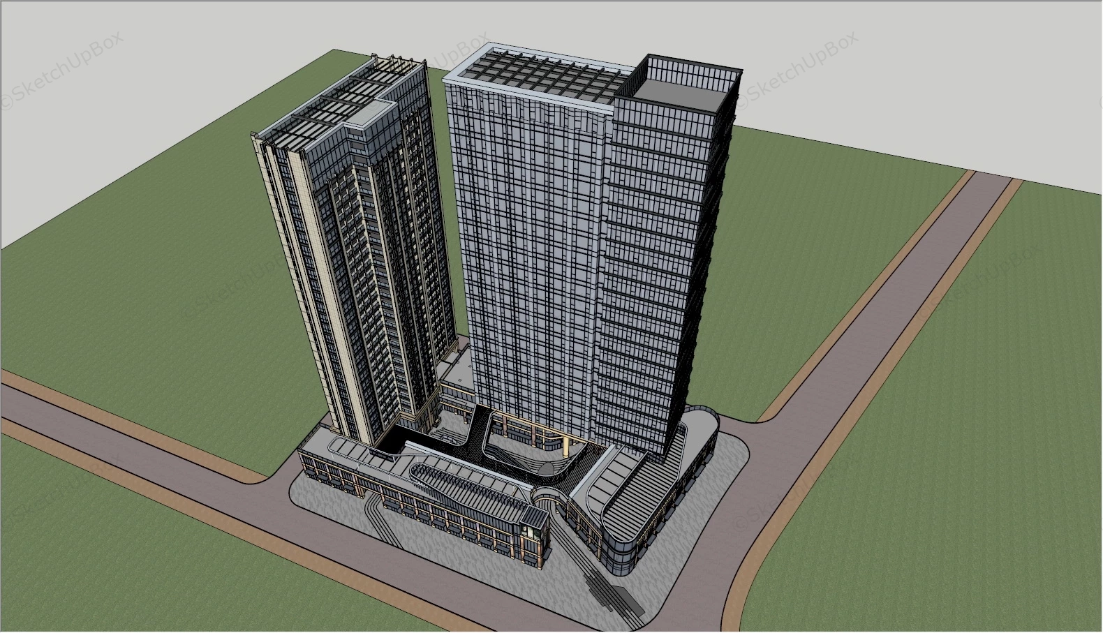 Office Modern High Rise Building sketchup model preview - SketchupBox