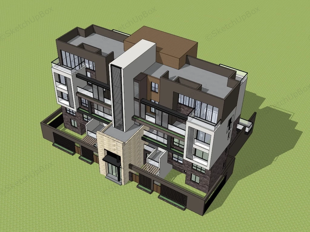 Modern Townhouse Design sketchup model preview - SketchupBox