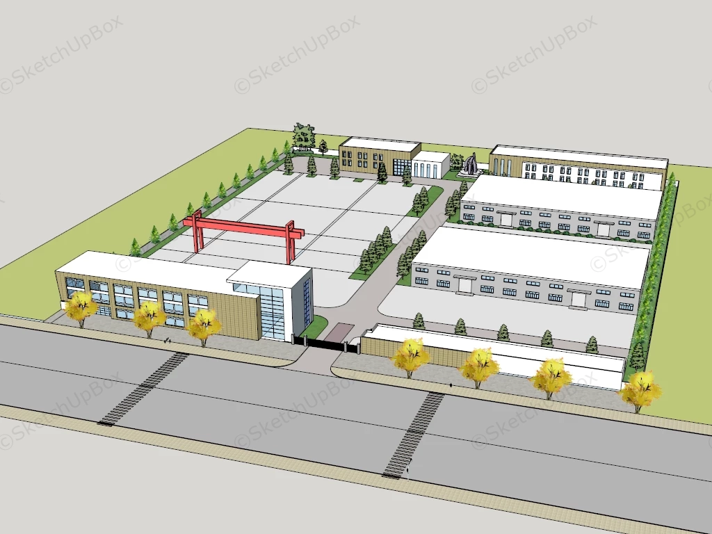 Modern Factory Building Exterior sketchup model preview - SketchupBox