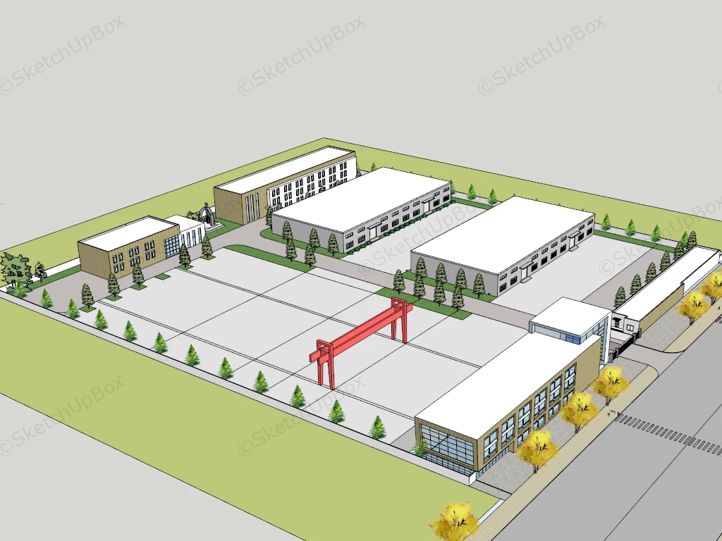 Modern Factory Building Exterior sketchup model preview - SketchupBox