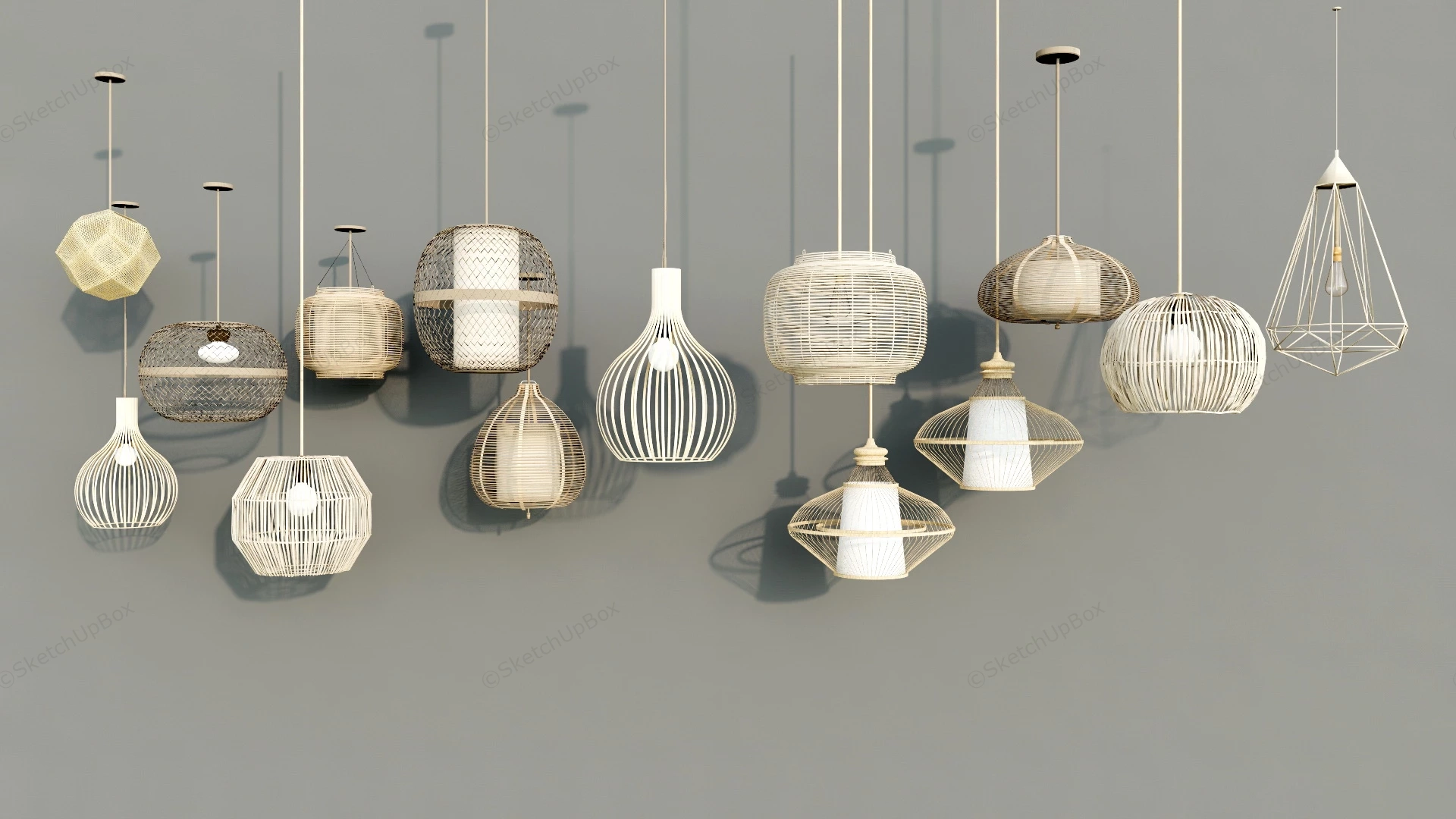 Bamboo Pendant Light Fixtures sketchup model preview - SketchupBox