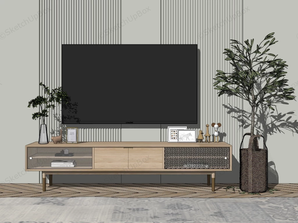 Natural Wood TV Stand sketchup model preview - SketchupBox