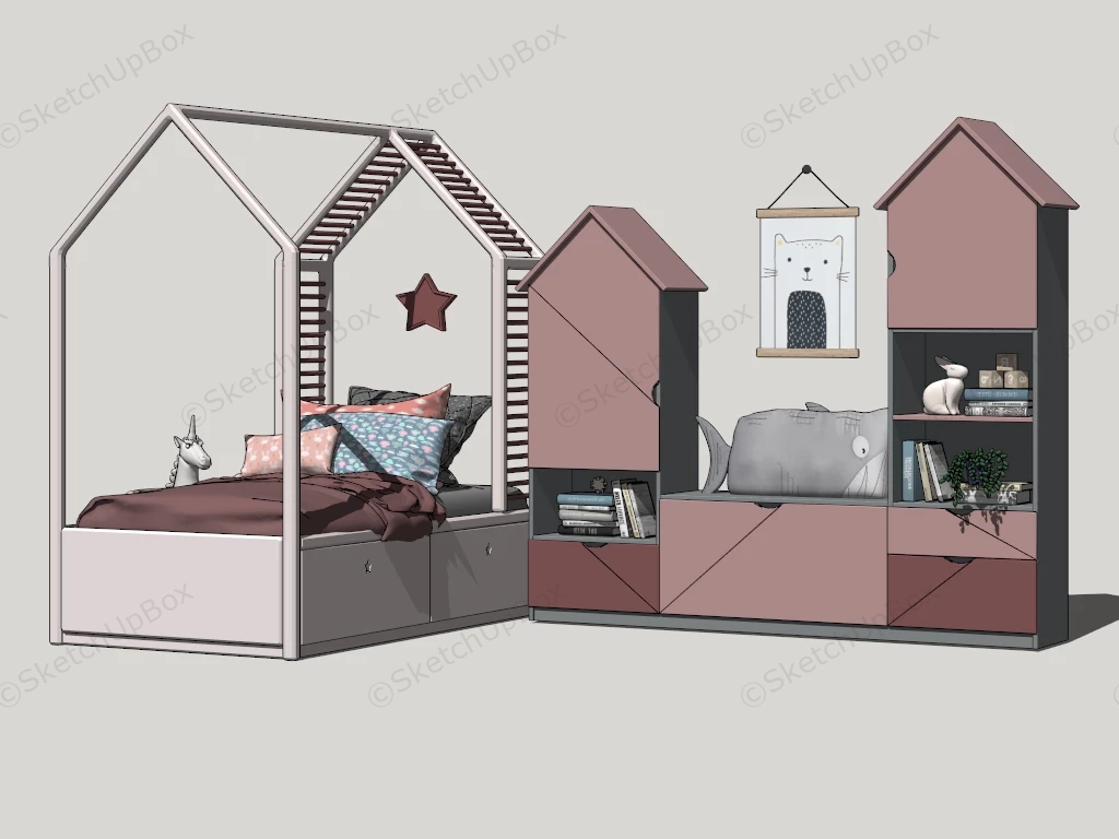 Toddler Bed And Wardrobe sketchup model preview - SketchupBox