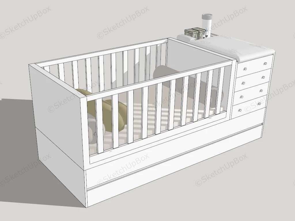 Baby Crib With Changing Table sketchup model preview - SketchupBox