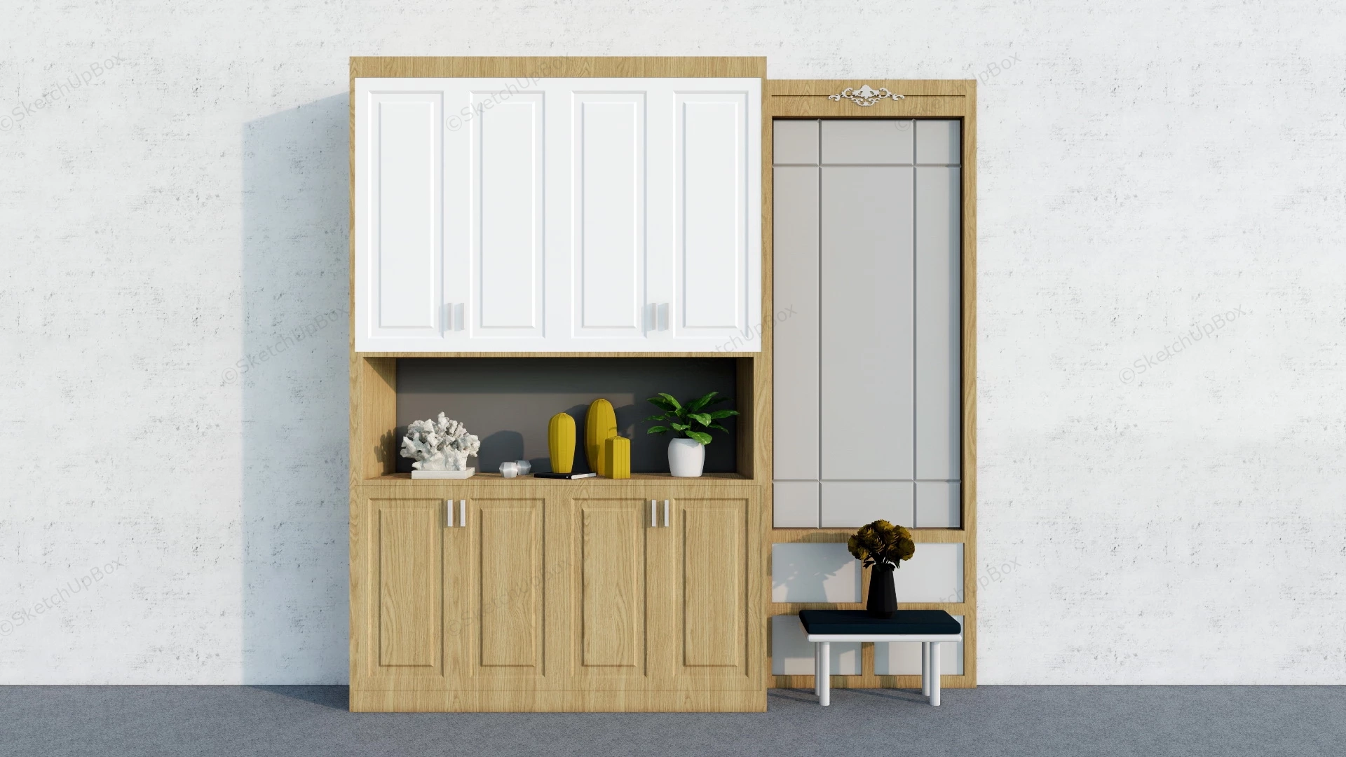 Entryway Bench With Tall Cabinet sketchup model preview - SketchupBox