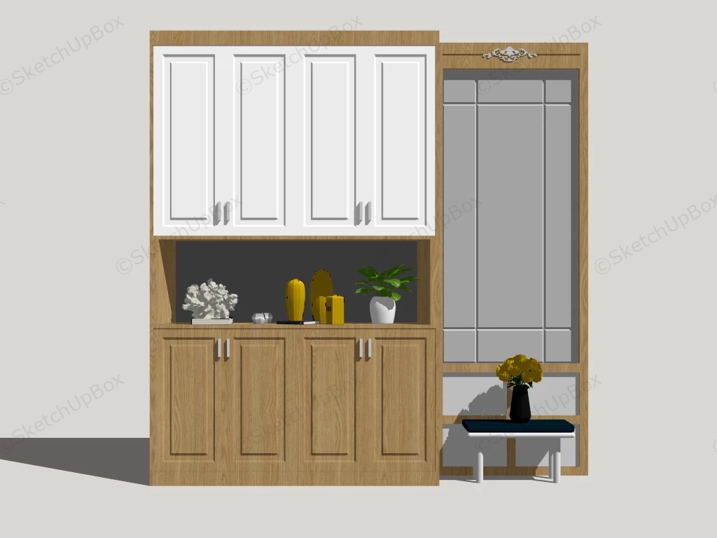 Entryway Bench With Tall Cabinet sketchup model preview - SketchupBox