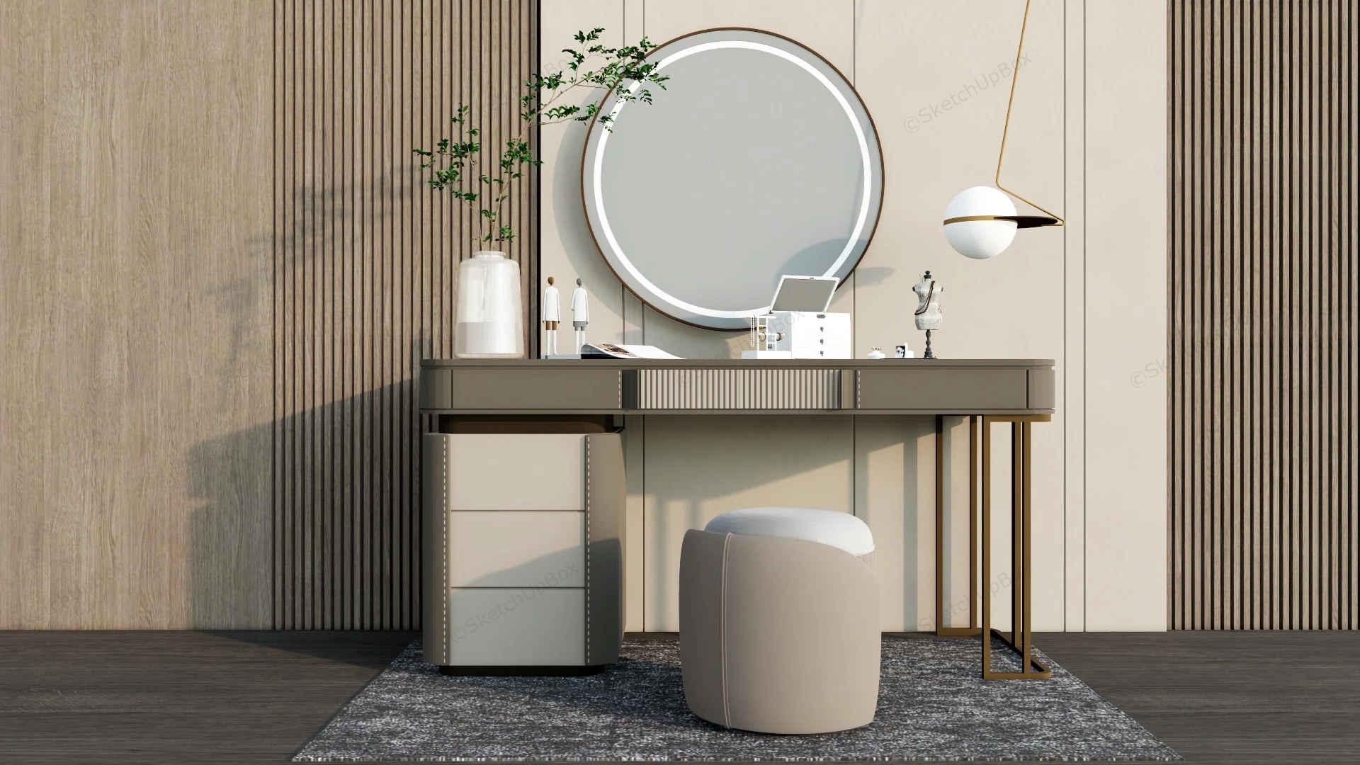 Dressing Table With Mirror And Stool sketchup model preview - SketchupBox