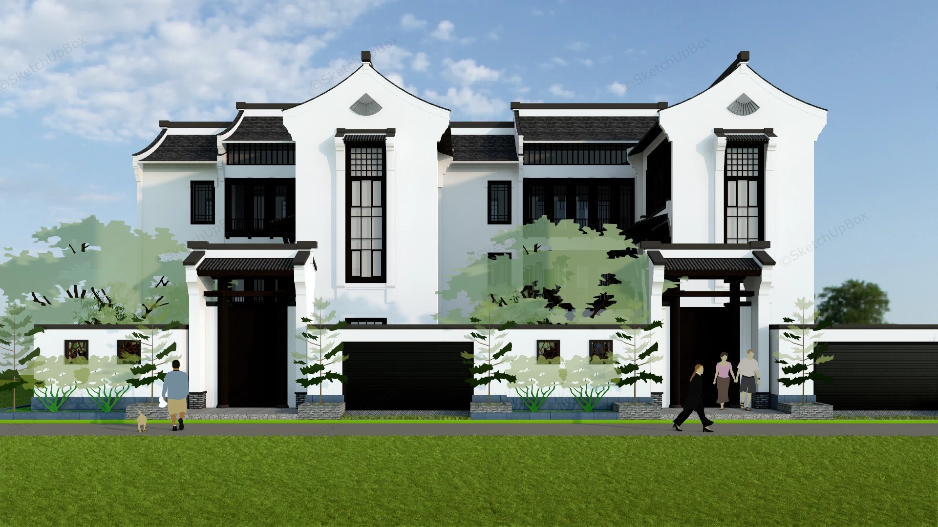 Southern Style Chinese Townhouse sketchup model preview - SketchupBox