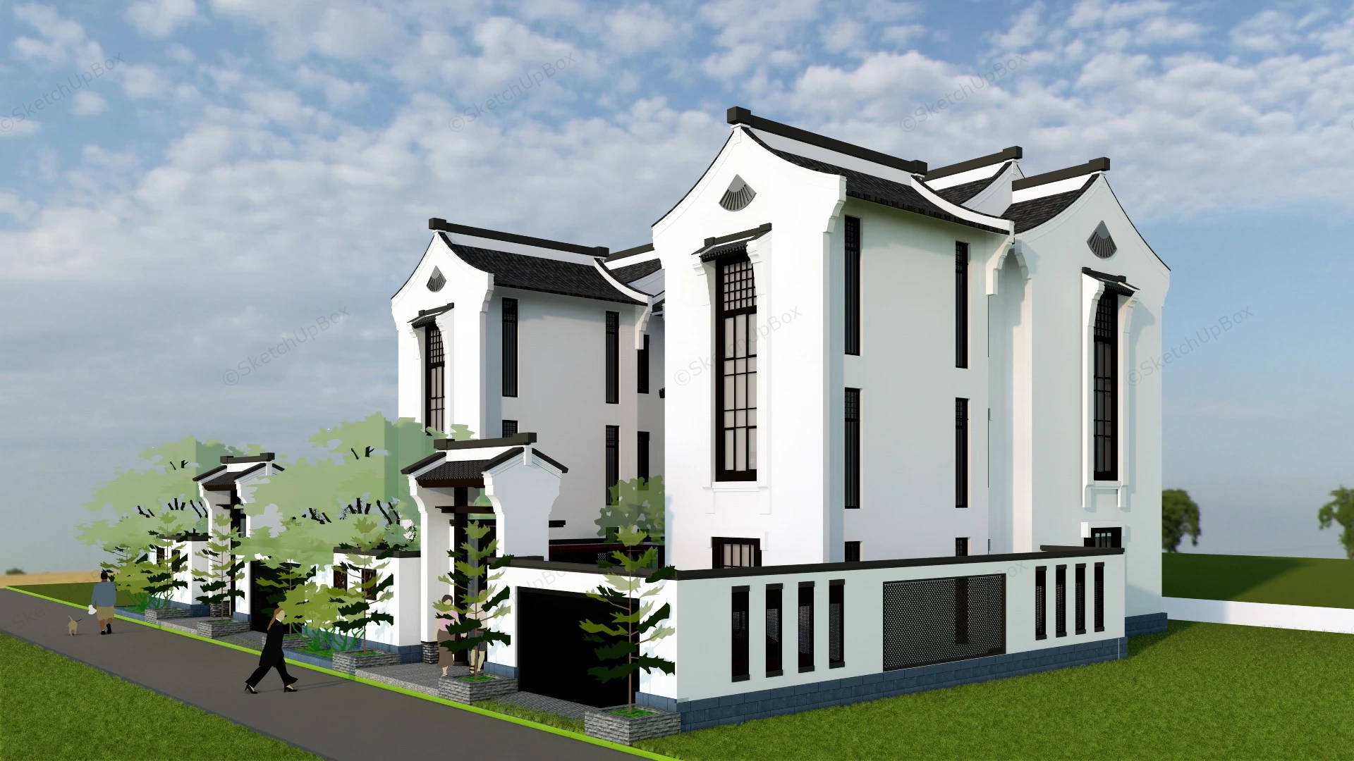 Southern Style Chinese Townhouse sketchup model preview - SketchupBox