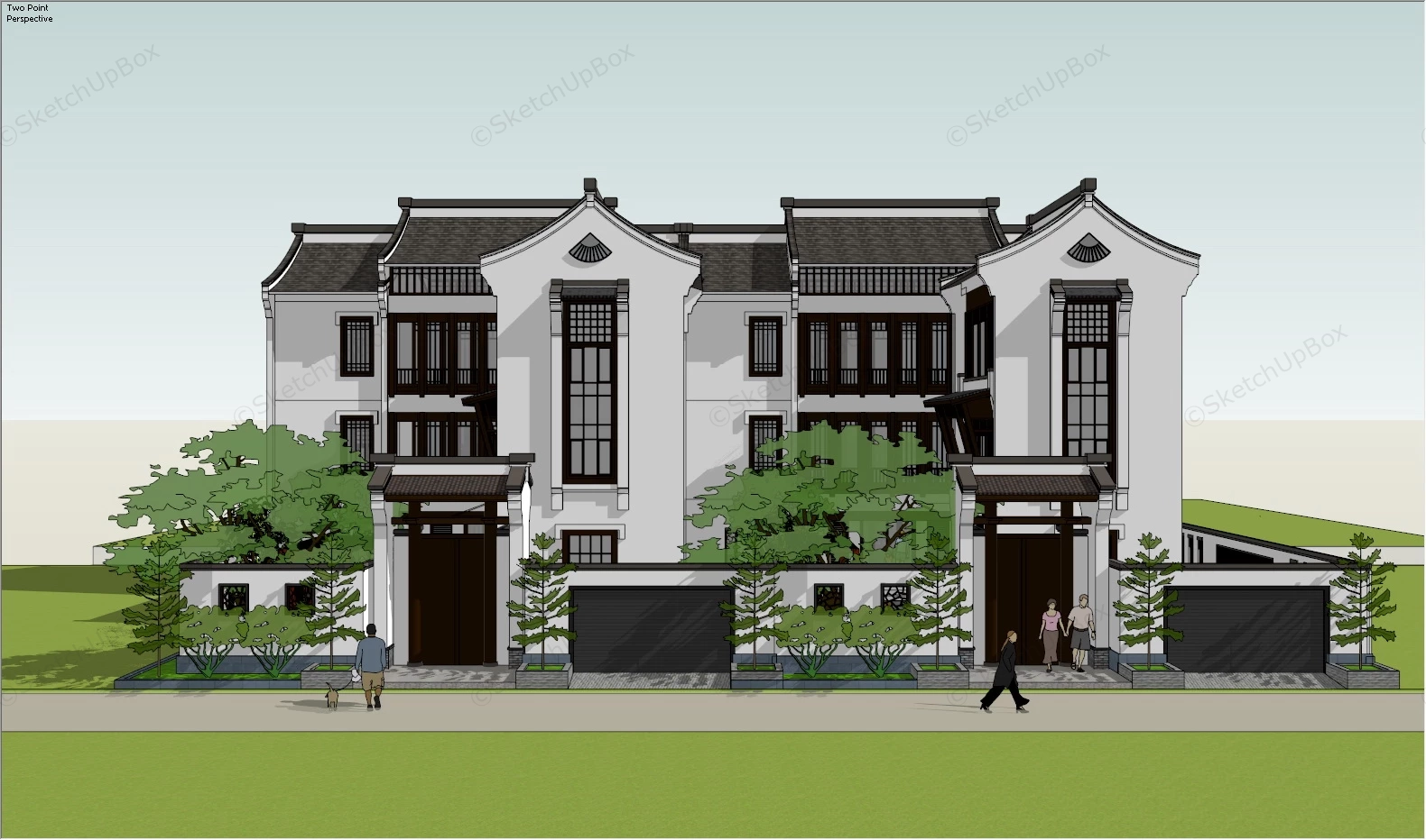 Southern Style Chinese Townhouse sketchup model preview - SketchupBox