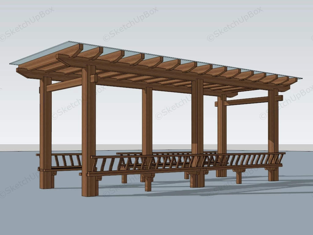 Wooden Pergola With Roof sketchup model preview - SketchupBox