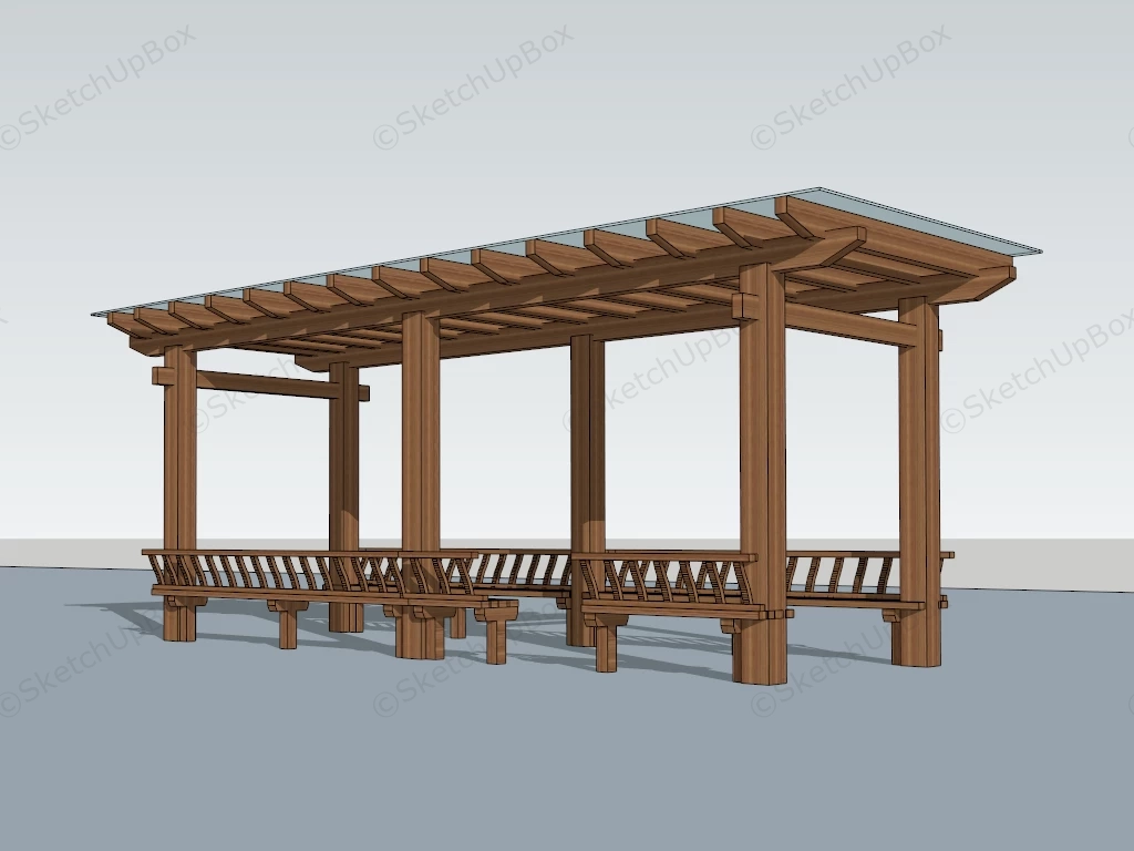 Wooden Pergola With Roof sketchup model preview - SketchupBox