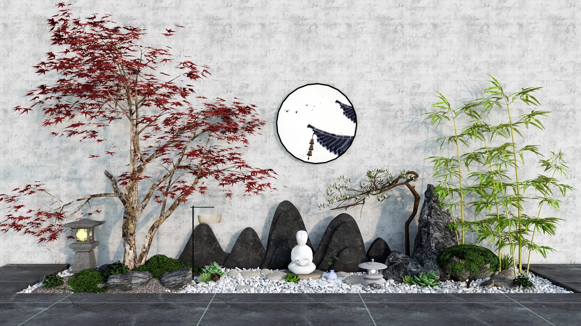 Asian Zen Garden Idea sketchup model preview - SketchupBox