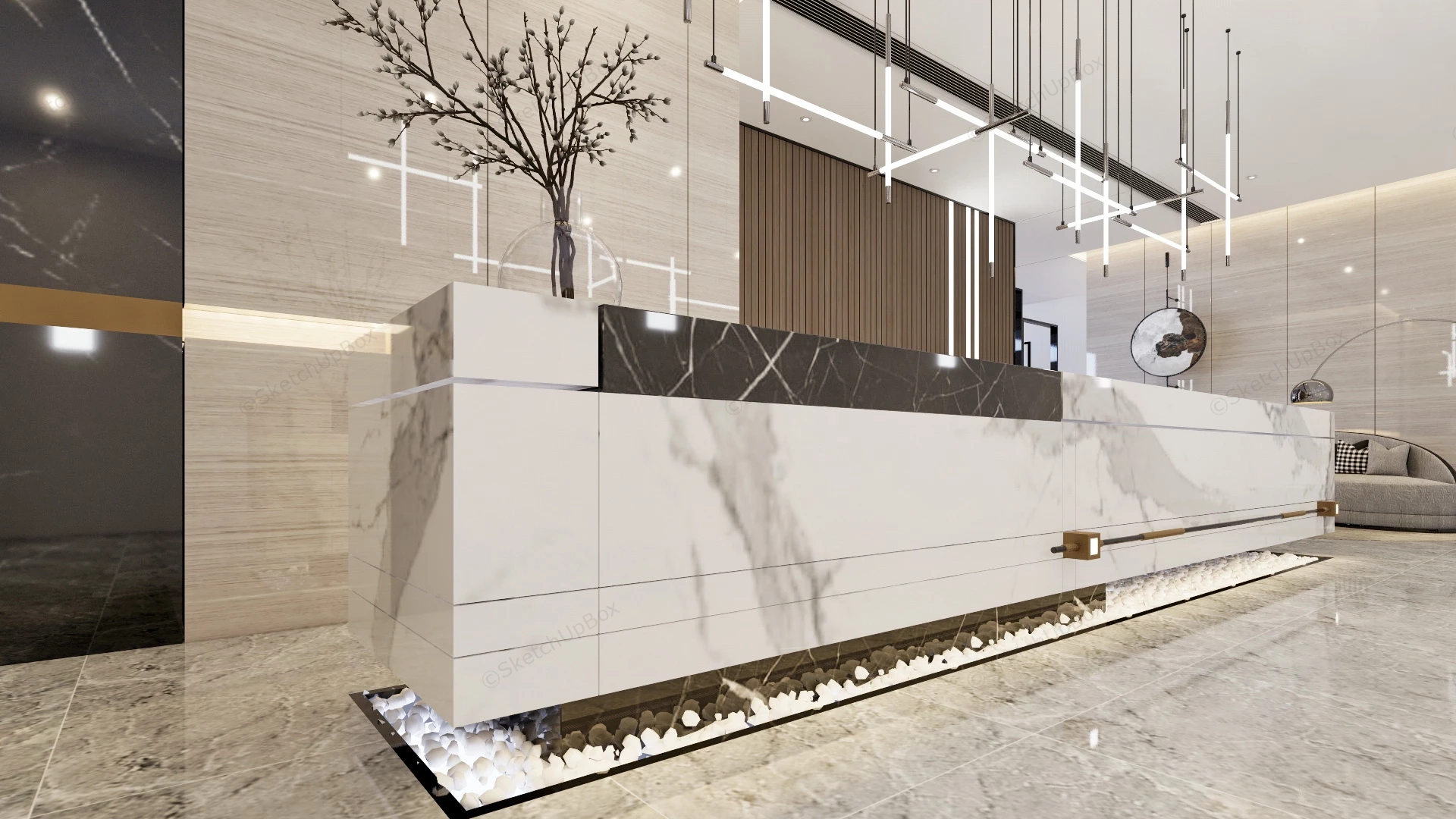 Modern Luxurious Office Reception Area sketchup model preview - SketchupBox