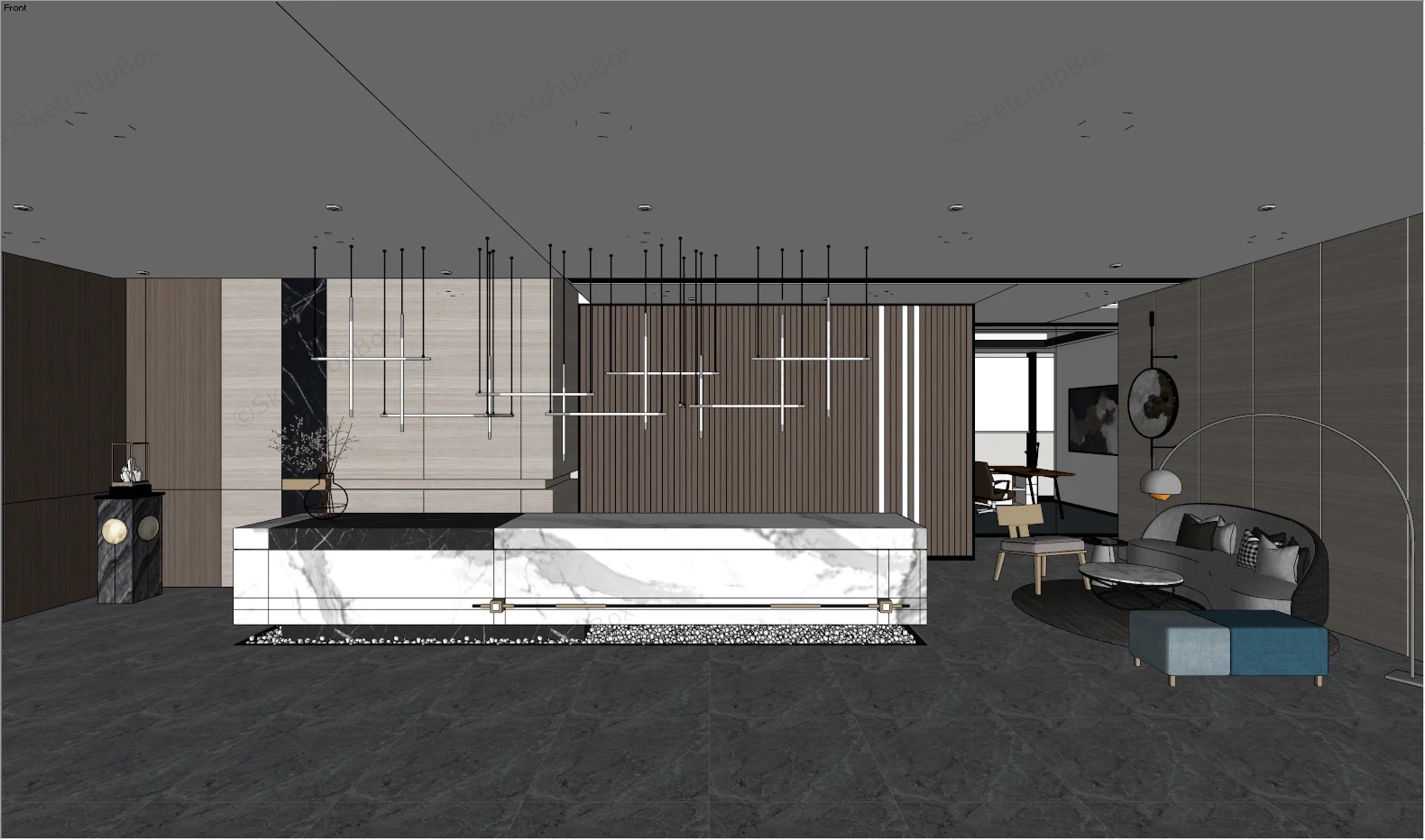 Modern Luxurious Office Reception Area sketchup model preview - SketchupBox