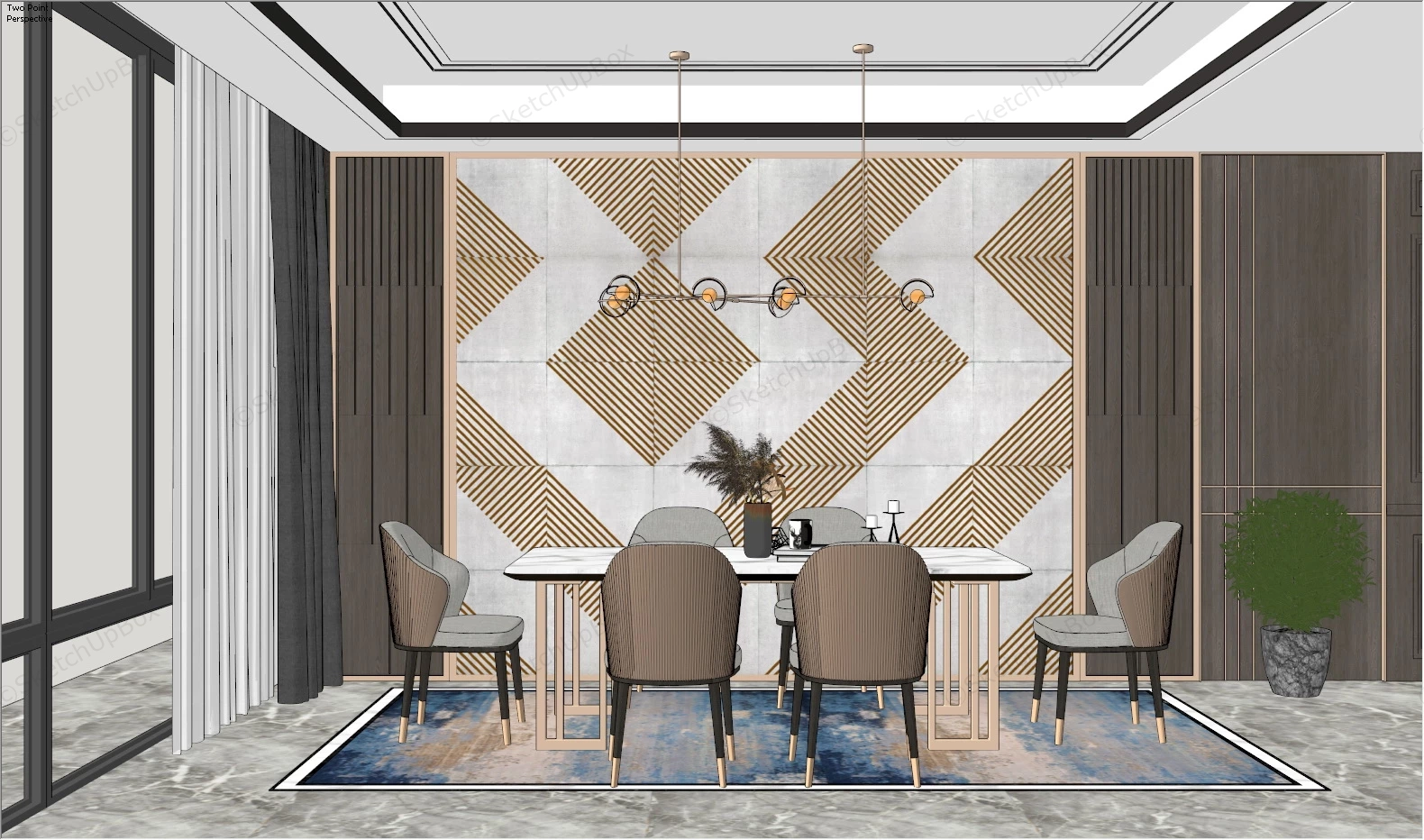 Contemporary Dining Room With Accent Wall Ideas sketchup model preview - SketchupBox