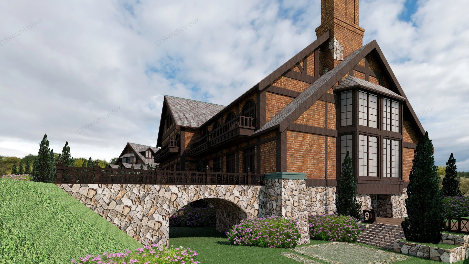 Castle Style Resort Hotel sketchup model preview - SketchupBox