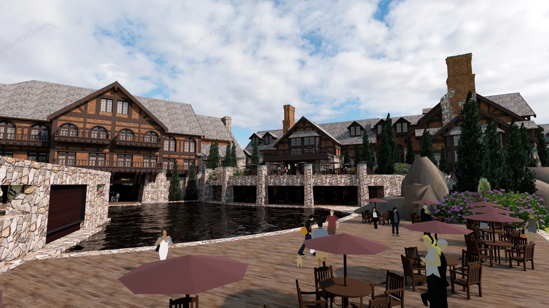 Castle Style Resort Hotel sketchup model preview - SketchupBox