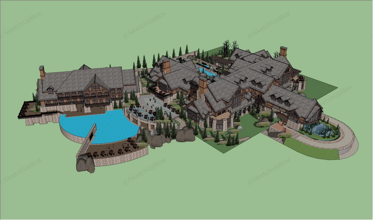 Castle Style Resort Hotel sketchup model preview - SketchupBox