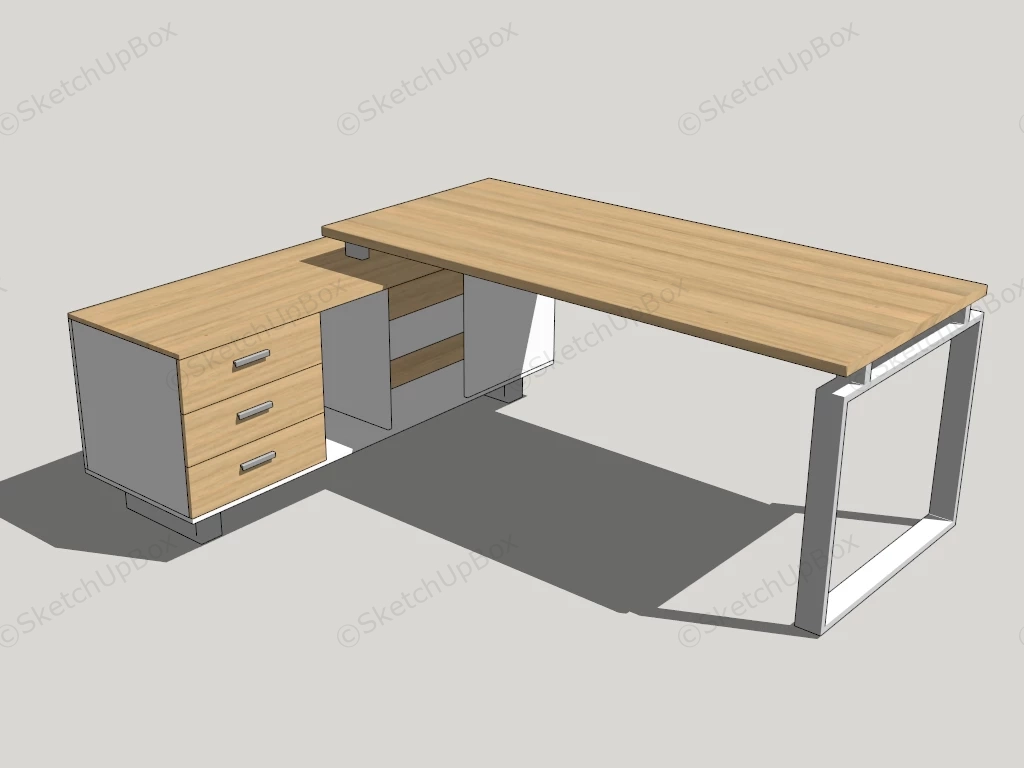 L Shaped Office Desk With Storage sketchup model preview - SketchupBox