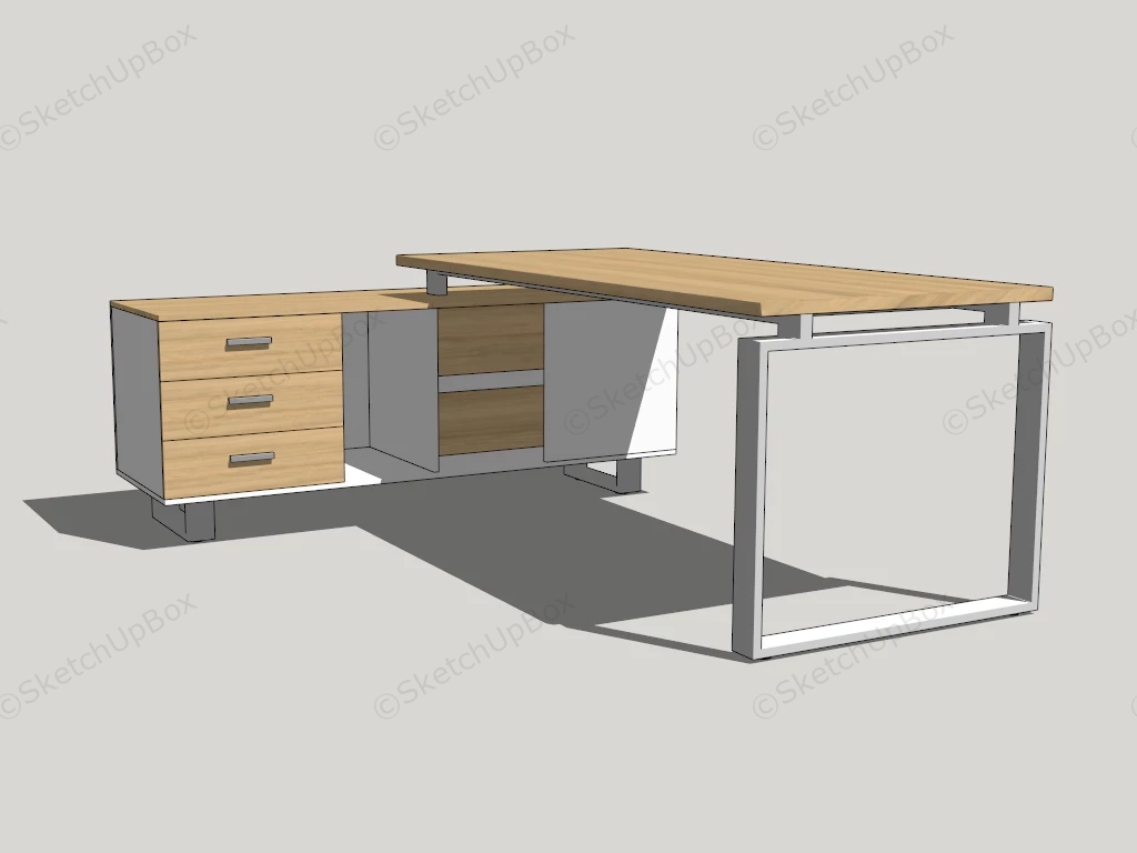 L Shaped Office Desk With Storage sketchup model preview - SketchupBox