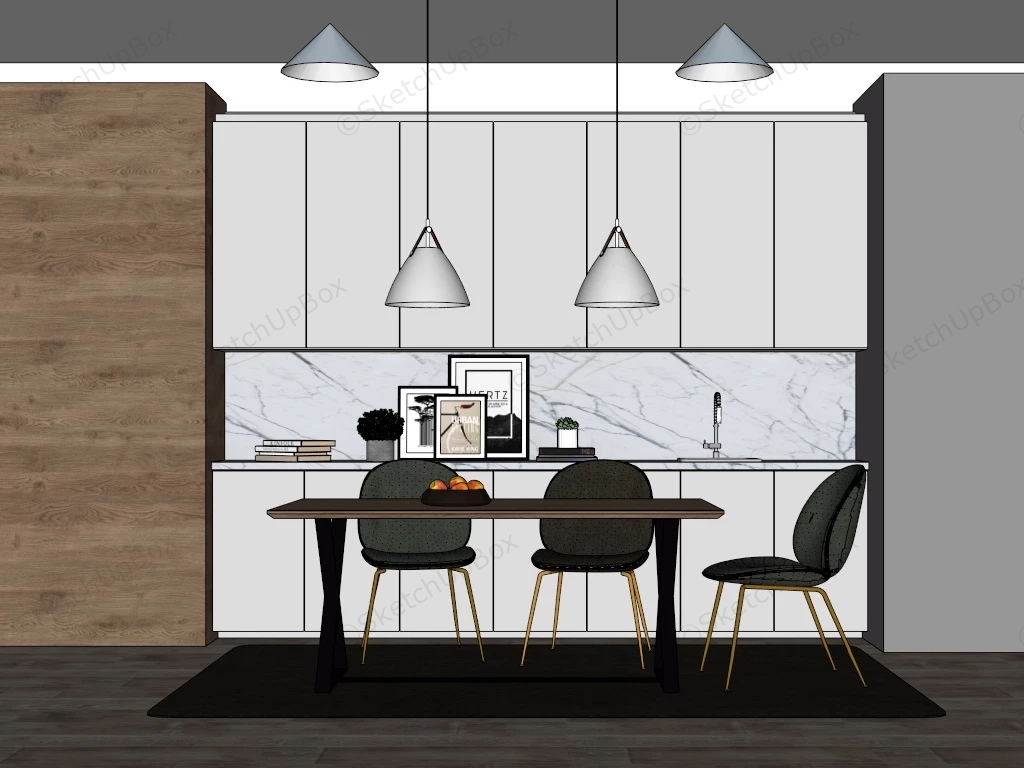 Modern Dining Room With Wall Cabinets sketchup model preview - SketchupBox