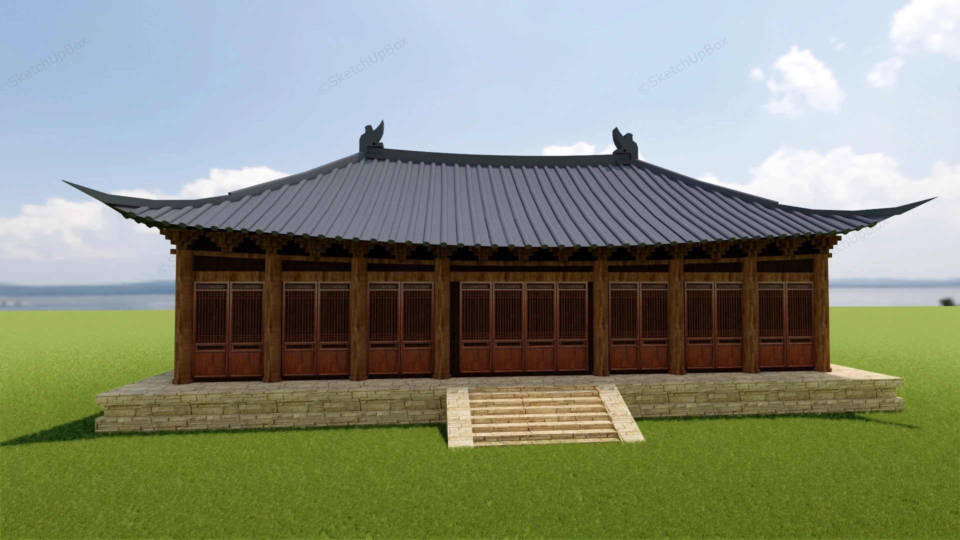 Chinese Temple Hall sketchup model preview - SketchupBox