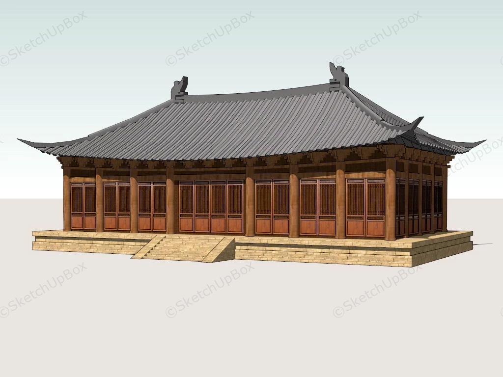 Chinese Temple Hall sketchup model preview - SketchupBox