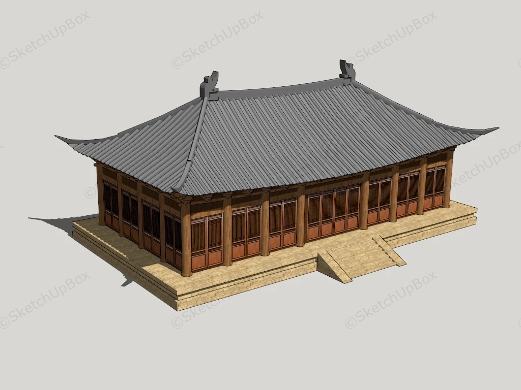 Chinese Temple Hall sketchup model preview - SketchupBox