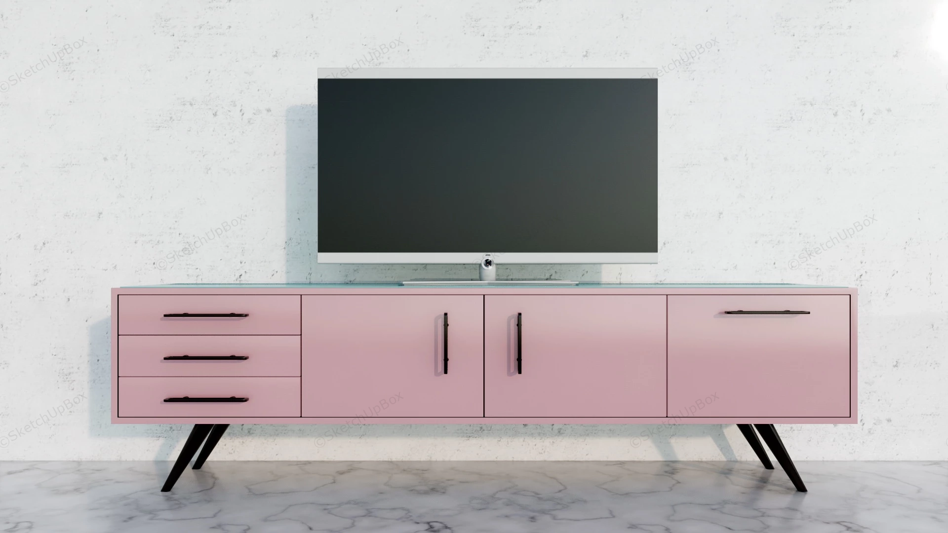 Pink Tv Stand Console sketchup model preview - SketchupBox