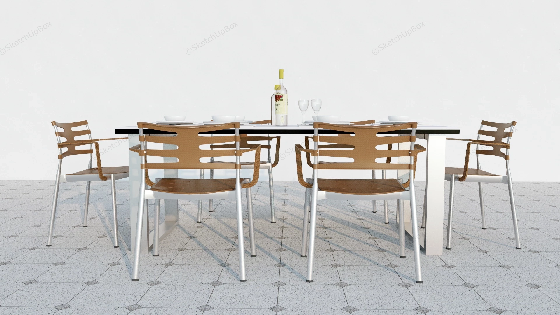 Modern 7 Piece Dining Set sketchup model preview - SketchupBox