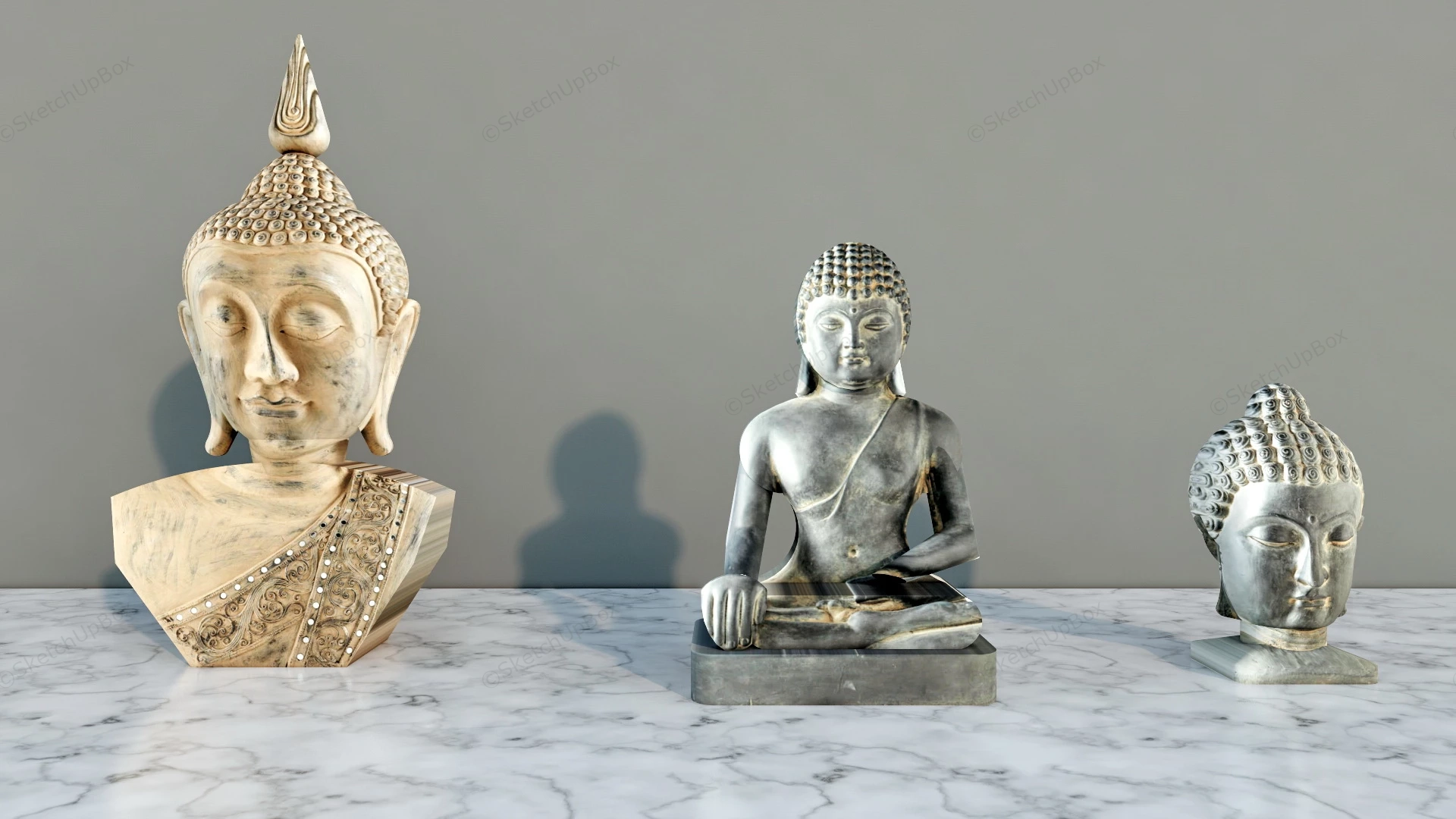 Buddha Head Statues sketchup model preview - SketchupBox