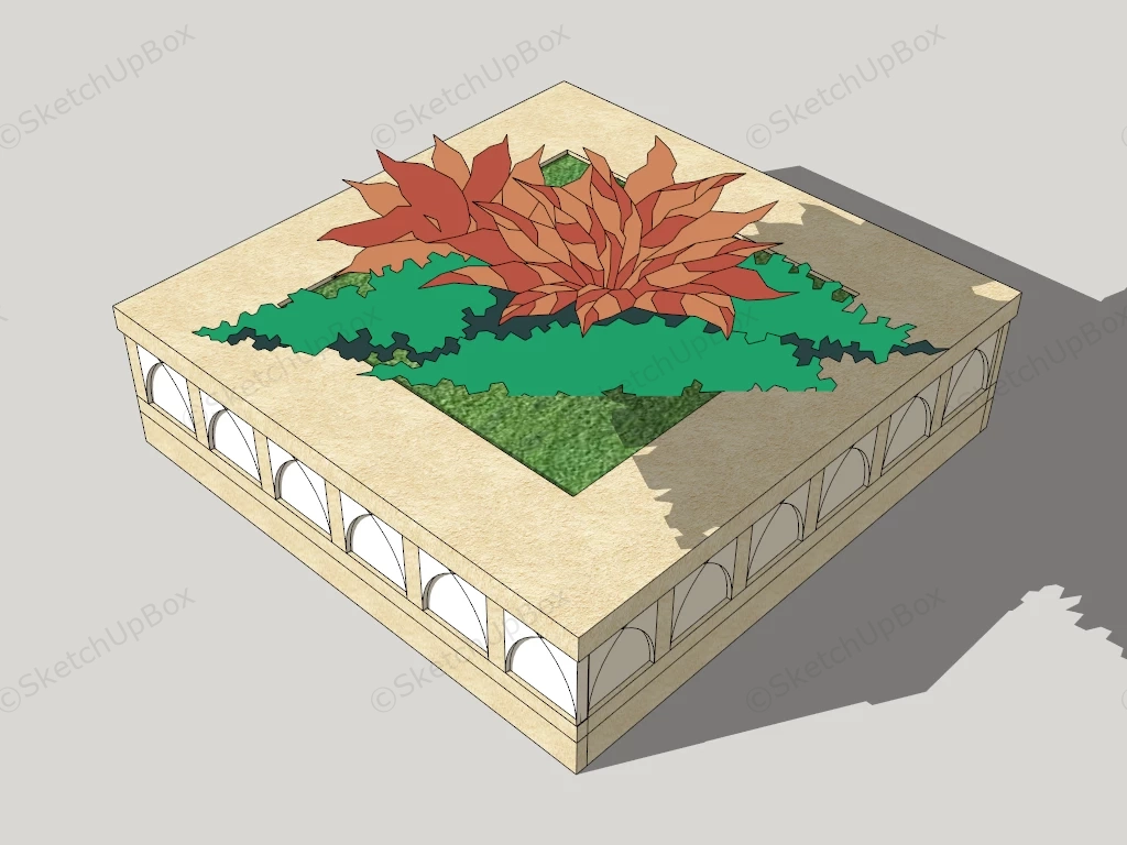 Square Stone Raised Flower Bed sketchup model preview - SketchupBox