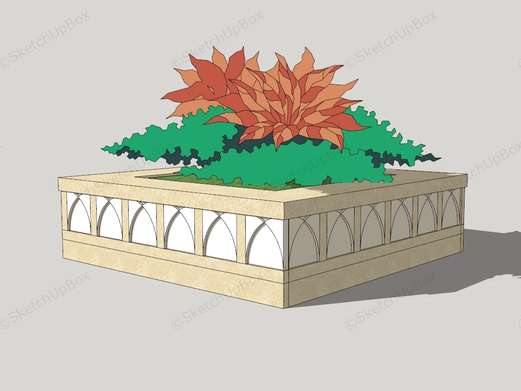 Square Stone Raised Flower Bed sketchup model preview - SketchupBox