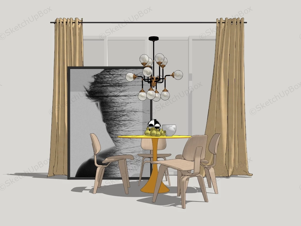 Modern Nordic Dining Room Set sketchup model preview - SketchupBox