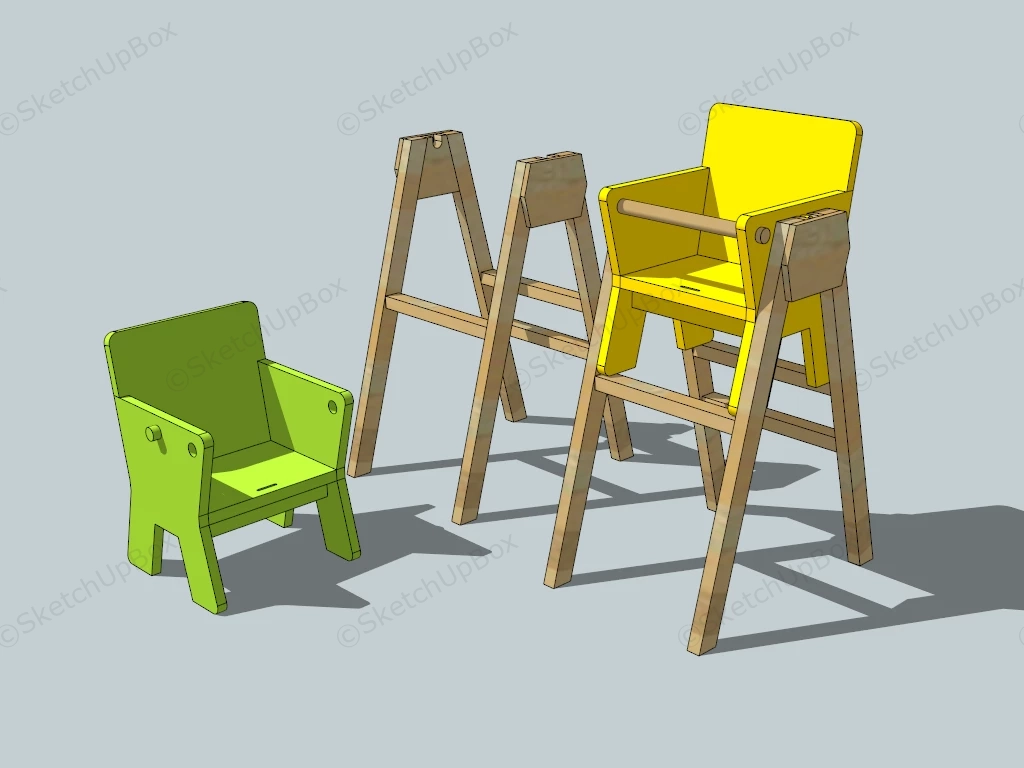 Wood Baby High Chair sketchup model preview - SketchupBox