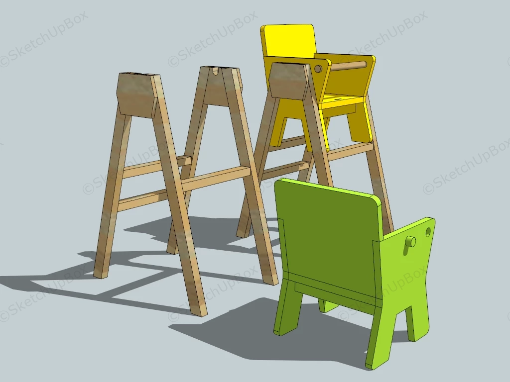 Wood Baby High Chair sketchup model preview - SketchupBox